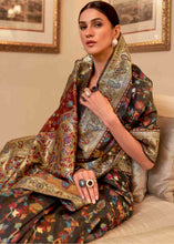 Load image into Gallery viewer, Charcoal Black Banarasi Jamawar Woven Silk Saree Clothsvilla