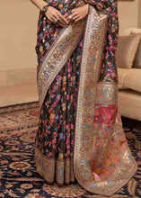 Load image into Gallery viewer, Charcoal Black Banarasi Jamawar Woven Silk Saree Clothsvilla