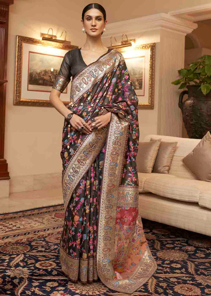 Dark blue zari pallu jamawar saree including blouse - directcreate.com