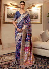Load image into Gallery viewer, Admiral Blue Banarasi Jamawar Woven Silk Saree Clothsvilla