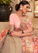 Load image into Gallery viewer, Peach Pink Banarasi Jamawar Woven Silk Saree Clothsvilla