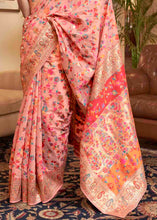 Load image into Gallery viewer, Peach Pink Banarasi Jamawar Woven Silk Saree Clothsvilla