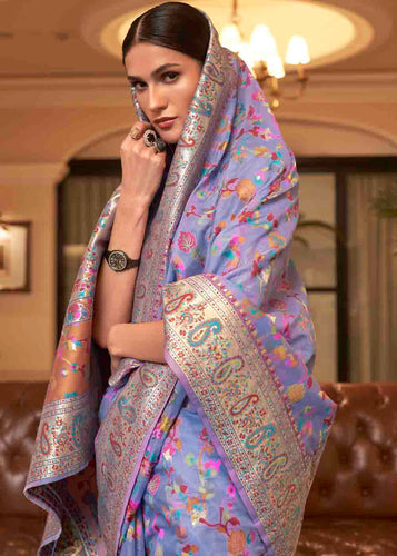 Electric Purple Banarasi Jamawar Woven Silk Saree Clothsvilla