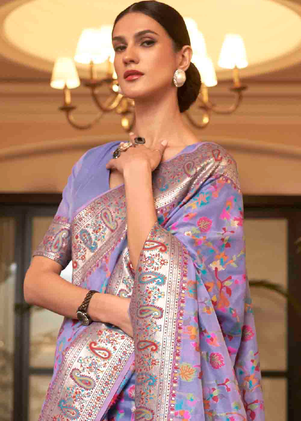 Electric Purple Banarasi Jamawar Woven Silk Saree Clothsvilla