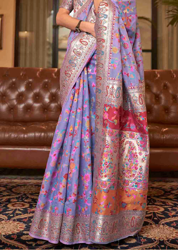 Electric Purple Banarasi Jamawar Woven Silk Saree Clothsvilla