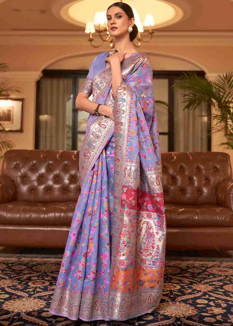 Electric Purple Banarasi Jamawar Woven Silk Saree Clothsvilla Main image