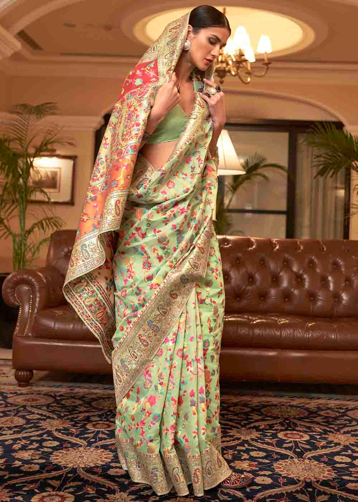 Pastel Green Banarasi Jamawar Woven Silk Saree Clothsvilla