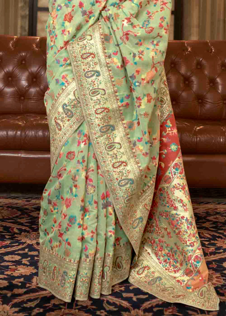 Pastel Green Banarasi Jamawar Woven Silk Saree Clothsvilla