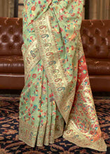 Load image into Gallery viewer, Pastel Green Banarasi Jamawar Woven Silk Saree Clothsvilla