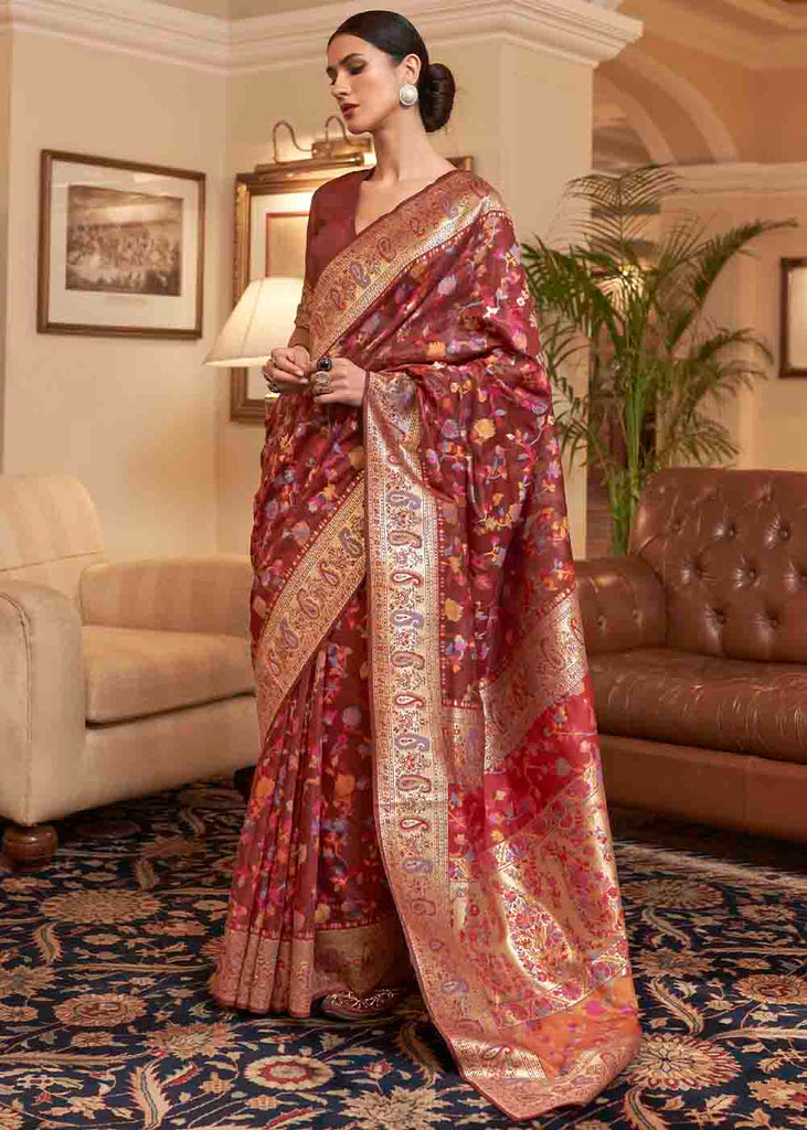 Sienna Brown Banarasi Jamawar Woven Silk Saree Clothsvilla