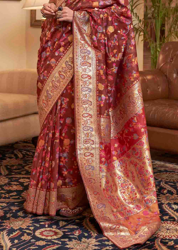 Sienna Brown Banarasi Jamawar Woven Silk Saree Clothsvilla
