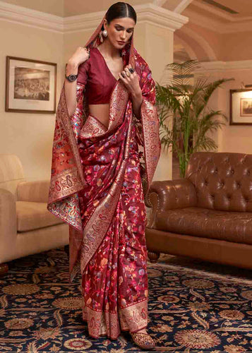 Sienna Brown Banarasi Jamawar Woven Silk Saree Clothsvilla