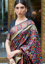 Load image into Gallery viewer, Onyx Black Banarasi Jamawar Woven Silk Saree Clothsvilla