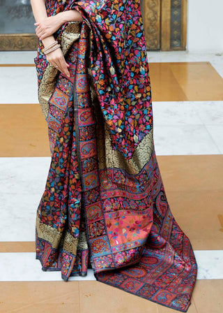 Onyx Black Banarasi Jamawar Woven Silk Saree Clothsvilla
