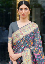 Load image into Gallery viewer, Anchor Grey Banarasi Jamawar Woven Silk Saree Clothsvilla