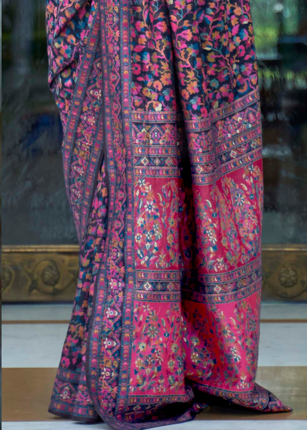 French Navy Blue Banarasi Jamawar Woven Silk Saree : Top Pick Clothsvilla