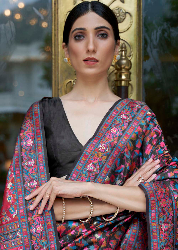 Midnight Black Banarasi Jamawar Woven Silk Saree : Top Pick Clothsvilla