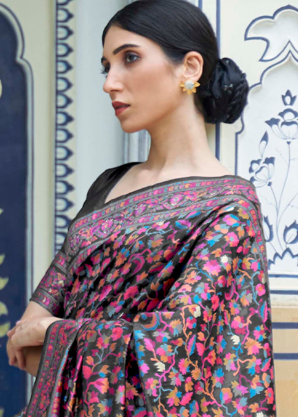 Midnight Black Banarasi Jamawar Woven Silk Saree : Top Pick Clothsvilla