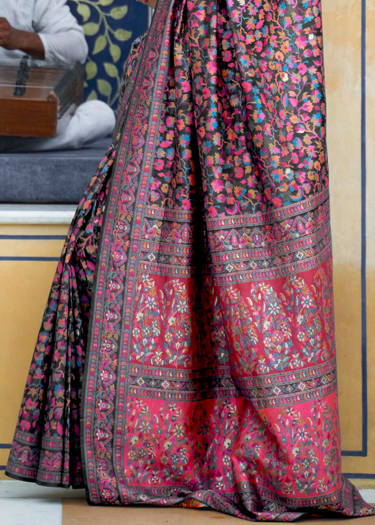 Midnight Black Banarasi Jamawar Woven Silk Saree : Top Pick Clothsvilla
