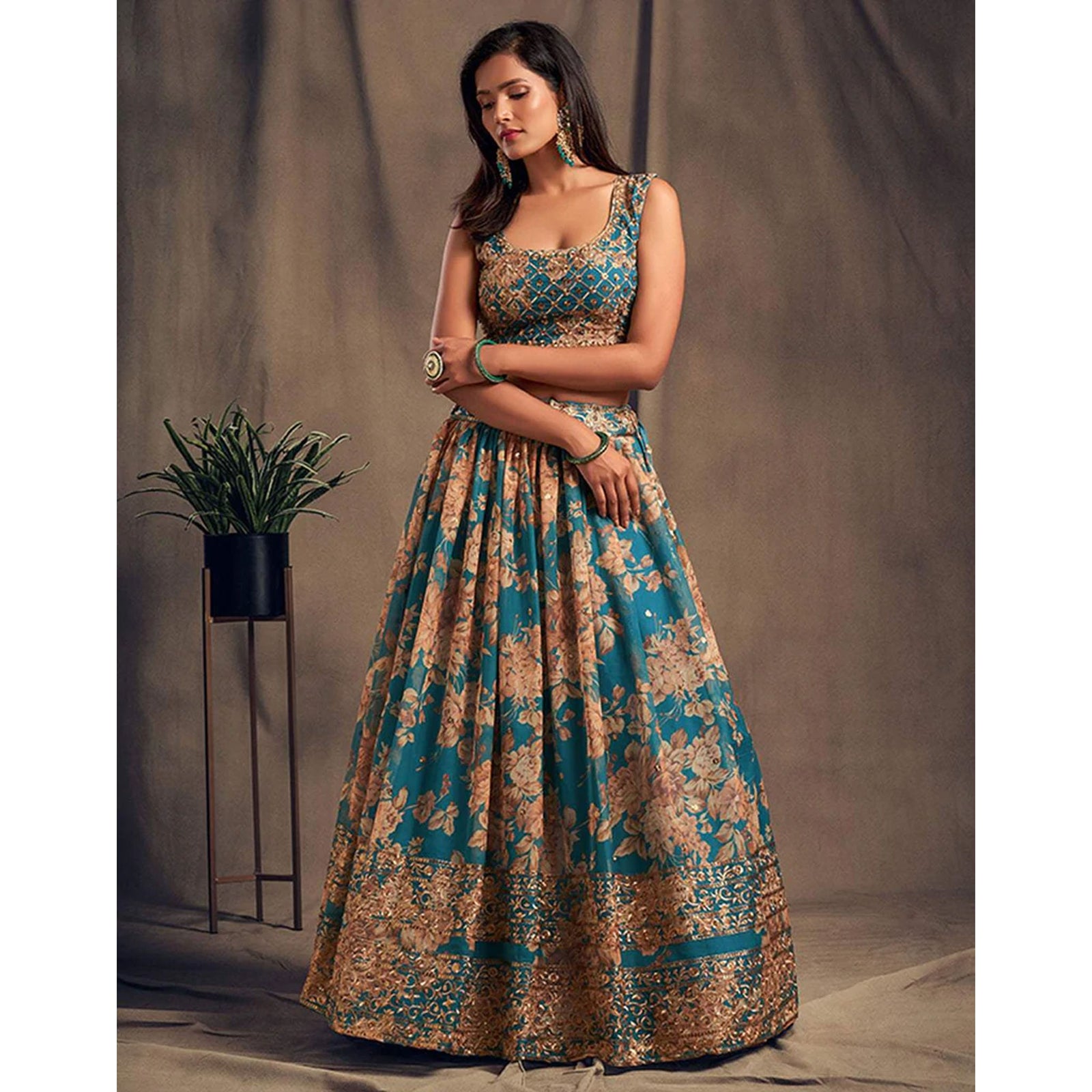 Floral Organza Lehenga Choli with heavy embroidery work ClothsVilla