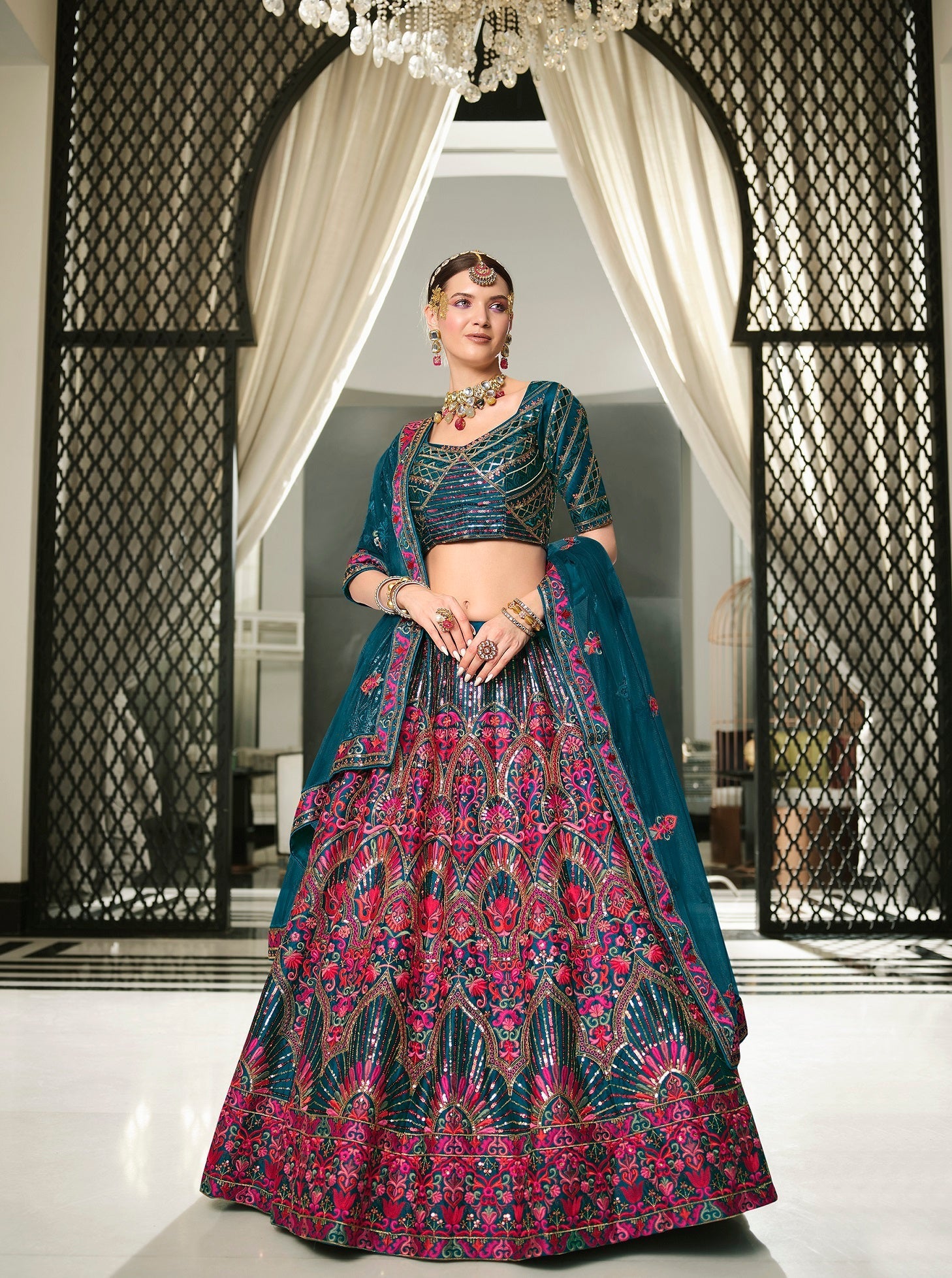 Wedding Wear Teal Blue Sequence Embroidered Work Lehenga Choli Clothsvilla