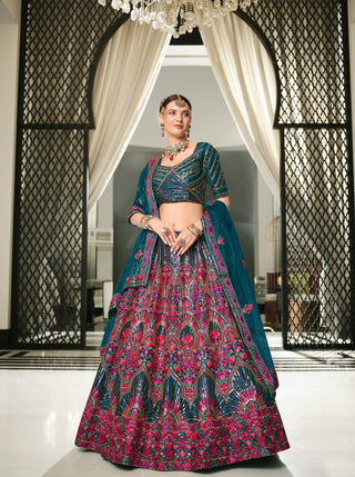 Wedding Wear Teal Blue Sequence Embroidered Work Lehenga Choli Clothsvilla