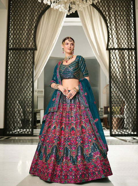 Wedding Wear Teal Blue Sequence Embroidered Work Lehenga Choli Clothsvilla Main image
