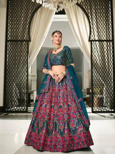 Wedding Wear Teal Blue Sequence Embroidered Work Lehenga Choli Clothsvilla