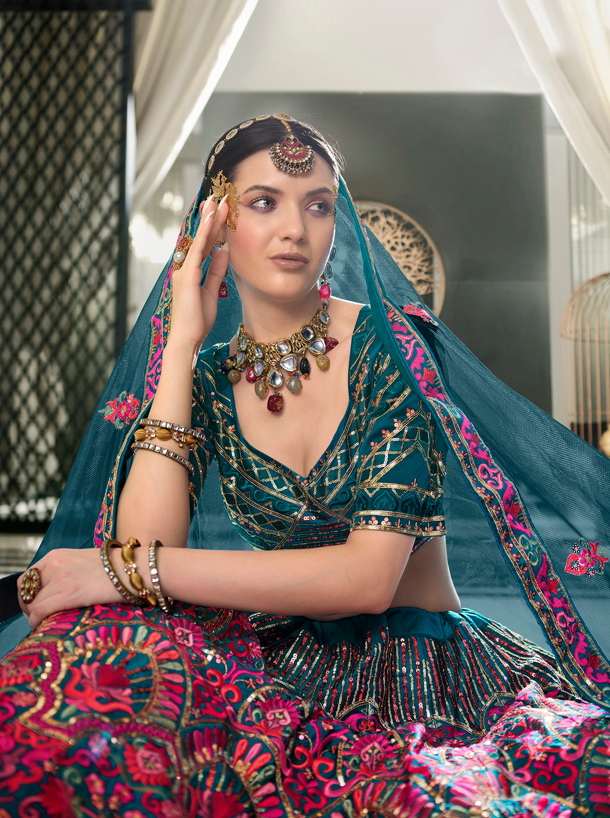 Wedding Wear Teal Blue Sequence Embroidered Work Lehenga Choli Clothsvilla