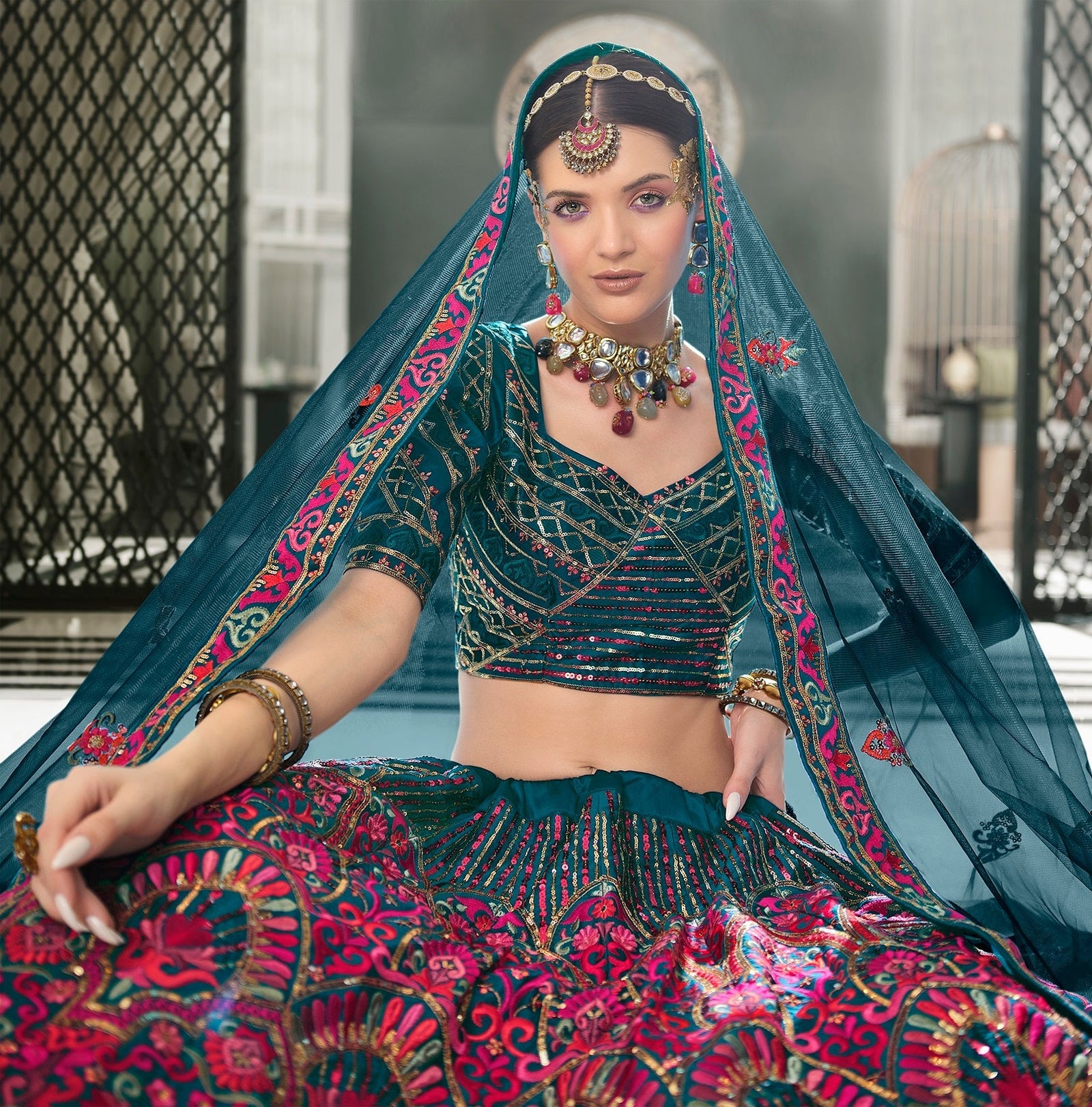 Wedding Wear Teal Blue Sequence Embroidered Work Lehenga Choli Clothsvilla