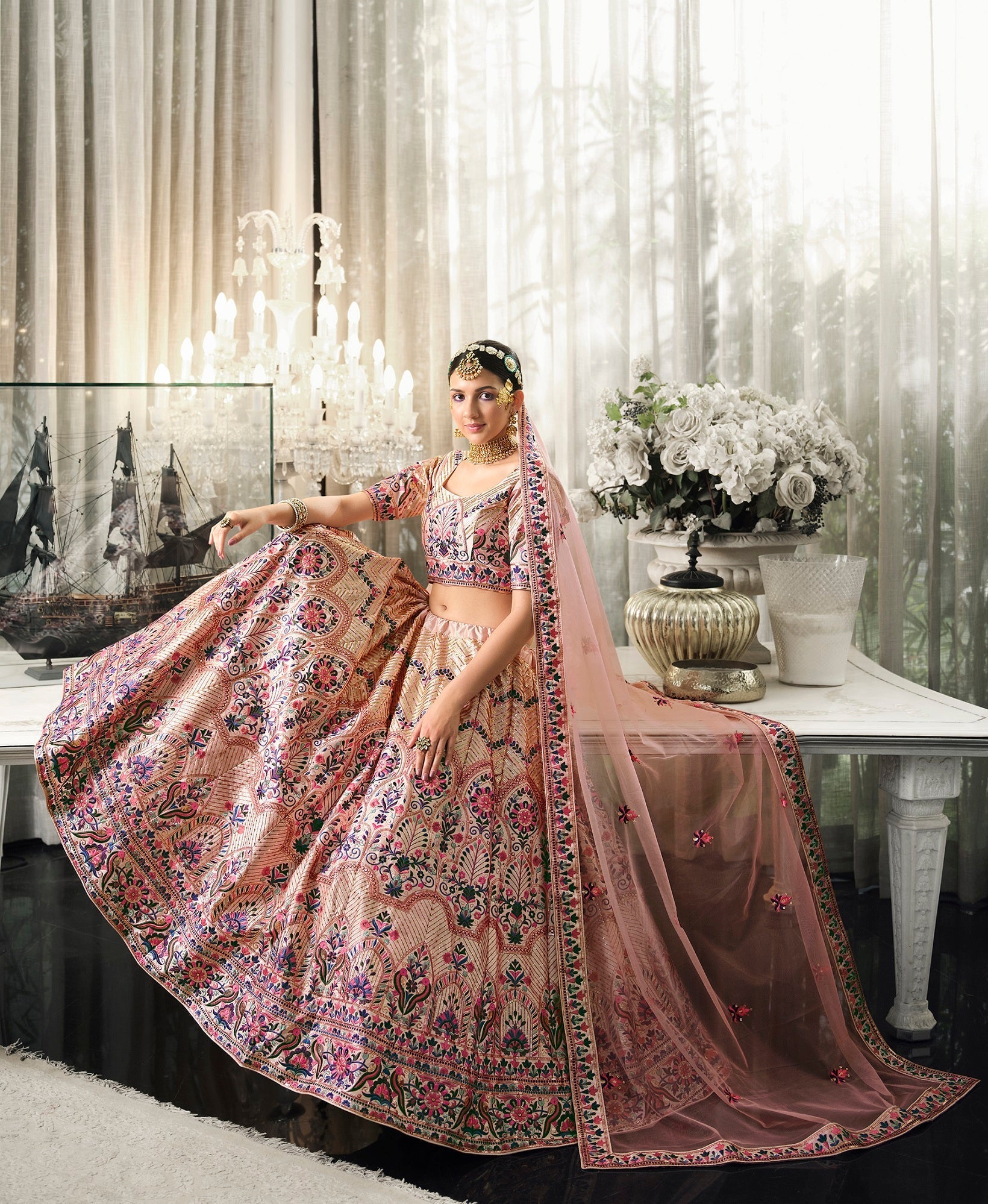 Wedding Wear Peach Sequence Embroidered Work Lehenga Choli Clothsvilla