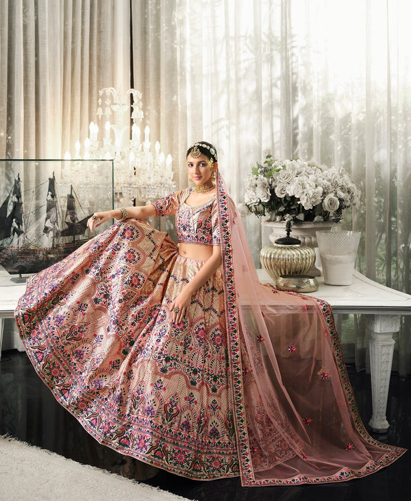 Wedding Wear Peach Sequence Embroidered Work Lehenga Choli Clothsvilla