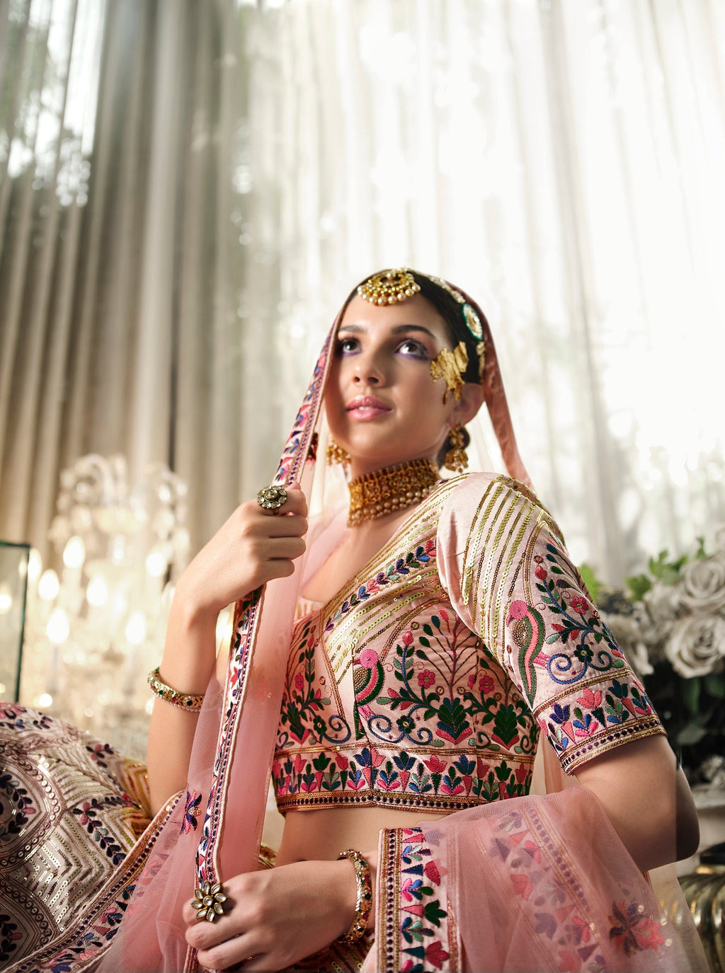 Wedding Wear Peach Sequence Embroidered Work Lehenga Choli Clothsvilla