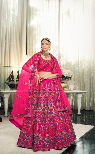Wedding Wear Dark Pink Sequence Embroidered Work Lehenga Choli Clothsvilla