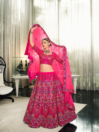 Wedding Wear Dark Pink Sequence Embroidered Work Lehenga Choli Clothsvilla