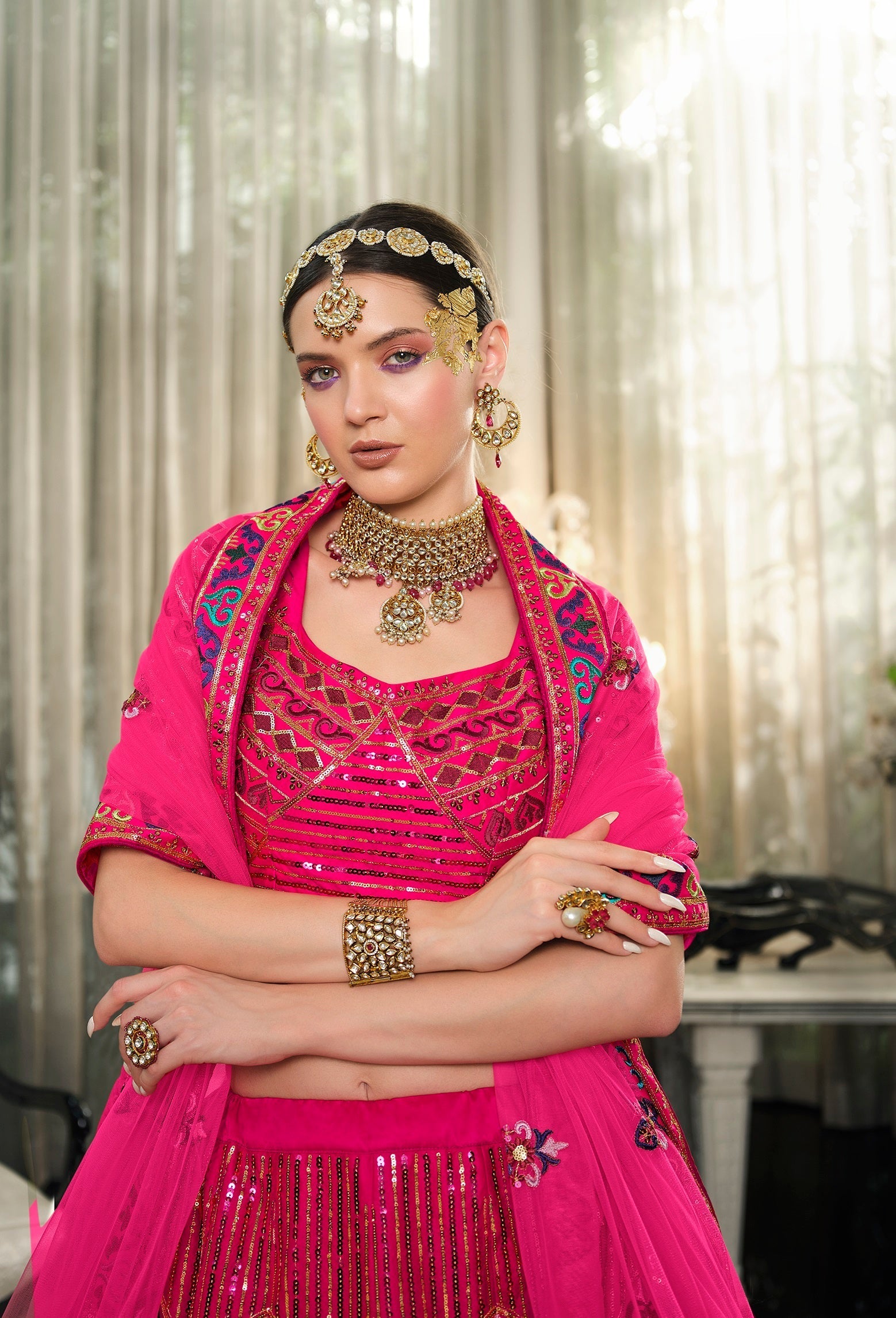 Wedding Wear Dark Pink Sequence Embroidered Work Lehenga Choli Clothsvilla