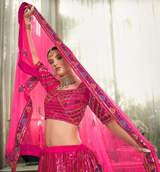 Wedding Wear Dark Pink Sequence Embroidered Work Lehenga Choli Clothsvilla