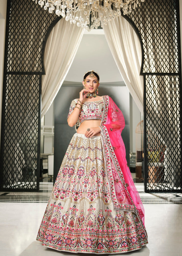 Wedding Wear White With Pink Sequence Embroidered Work Lehenga Choli Clothsvilla