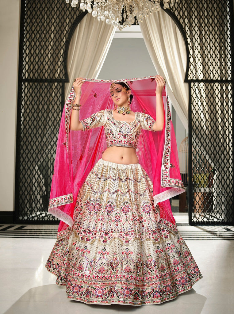 Wedding Wear White With Pink Sequence Embroidered Work Lehenga Choli Clothsvilla