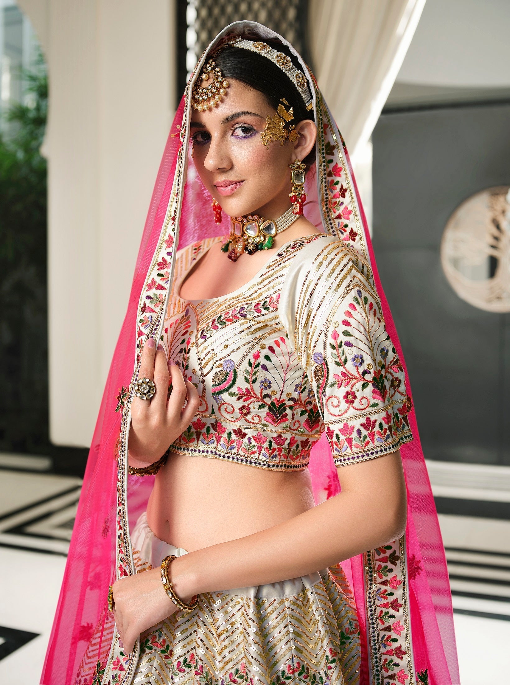 Wedding Wear White With Pink Sequence Embroidered Work Lehenga Choli Clothsvilla