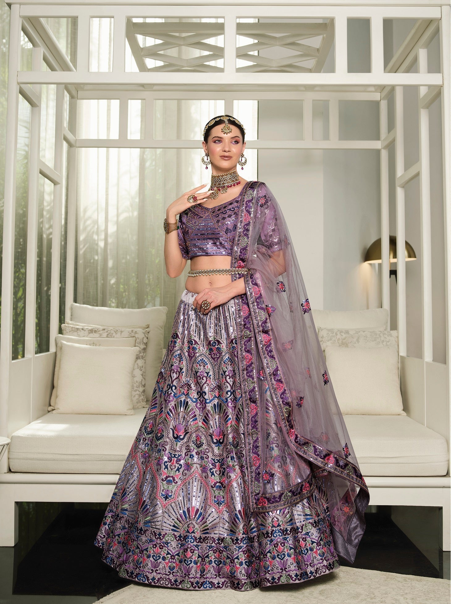 Wedding Wear Dusty Pink With Purple Sequence Embroidered Work Lehenga Choli Clothsvilla