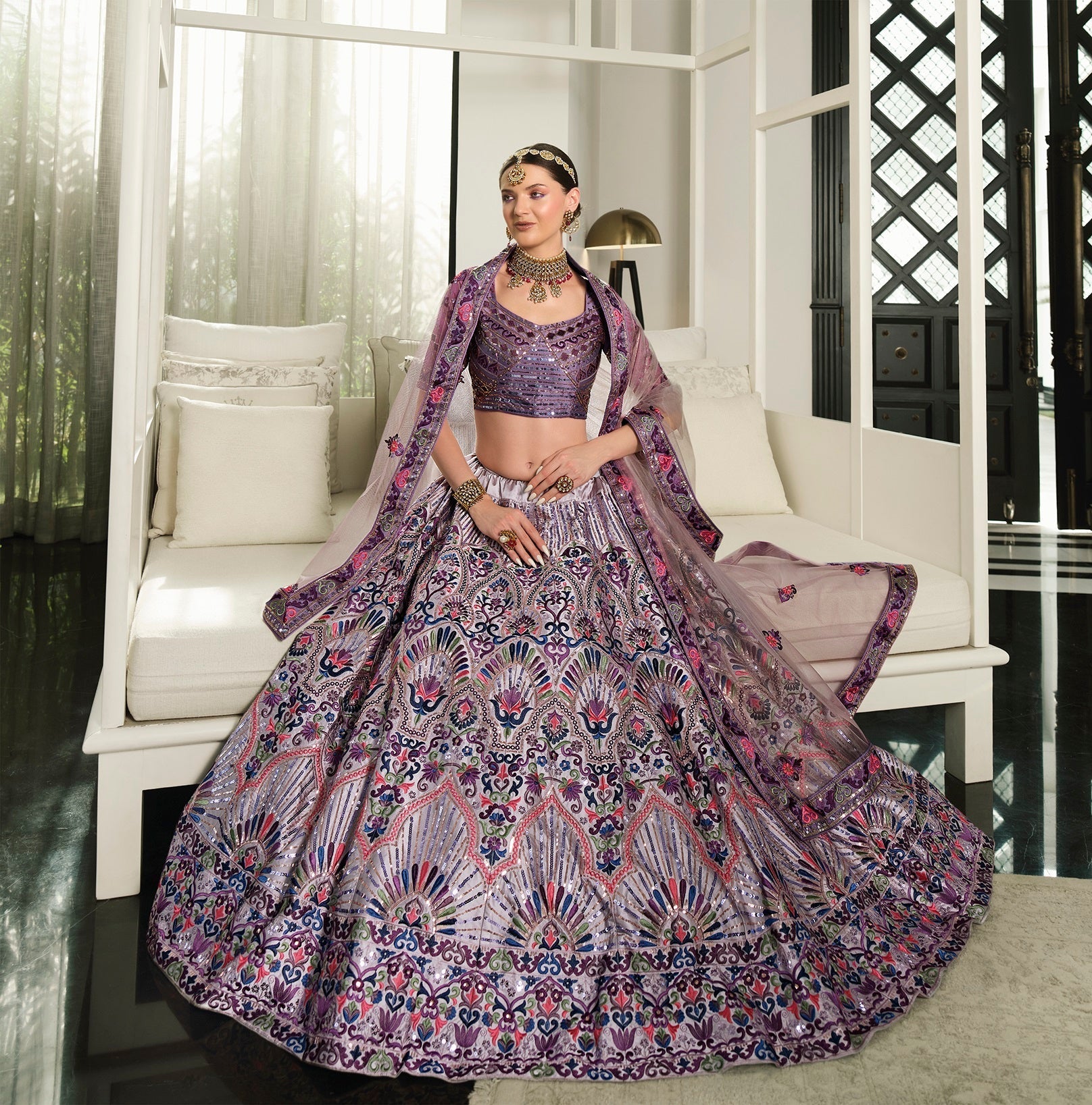 Wedding Wear Dusty Pink With Purple Sequence Embroidered Work Lehenga Choli Clothsvilla