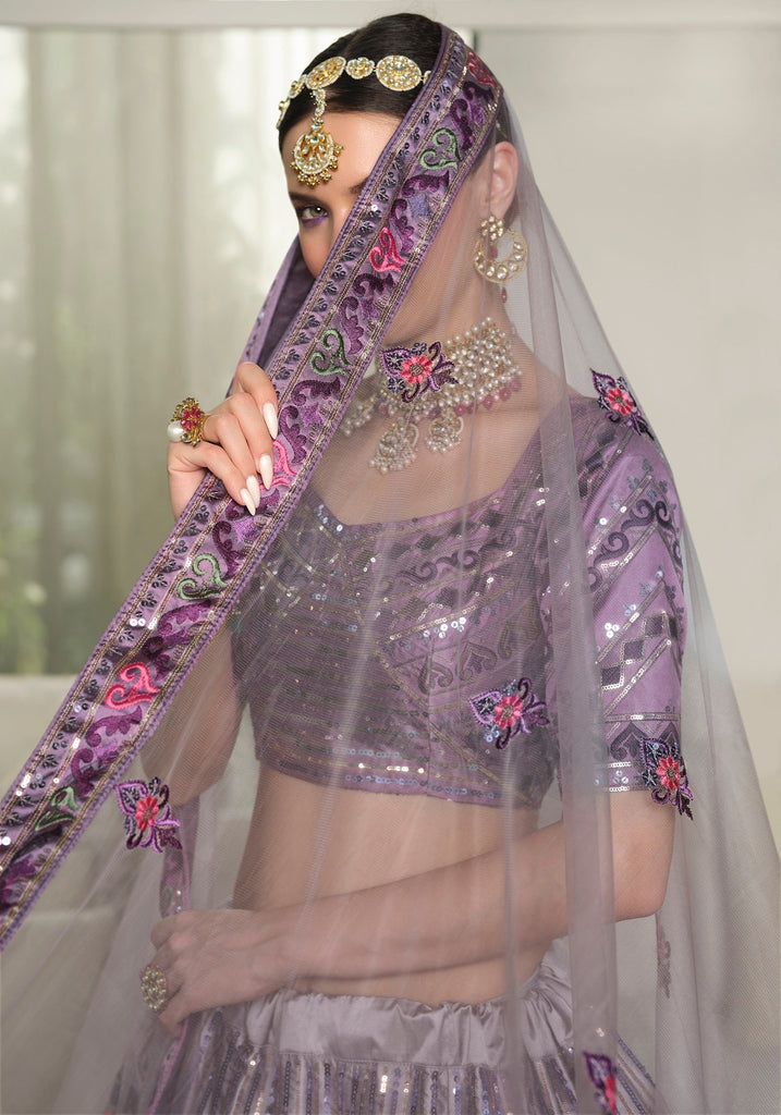 Wedding Wear Dusty Pink With Purple Sequence Embroidered Work Lehenga Choli Clothsvilla