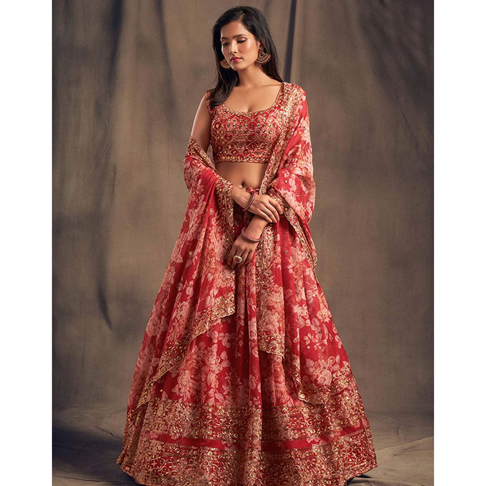 Floral Organza Lehenga Choli with heavy embroidery work ClothsVilla