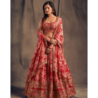 Floral Organza Lehenga Choli with heavy embroidery work ClothsVilla