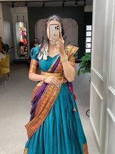 Load image into Gallery viewer, Firozi Color Zari Weaving Work Narayan Pet Cotton Hyderabadi Lehenga Choli Clothsvilla