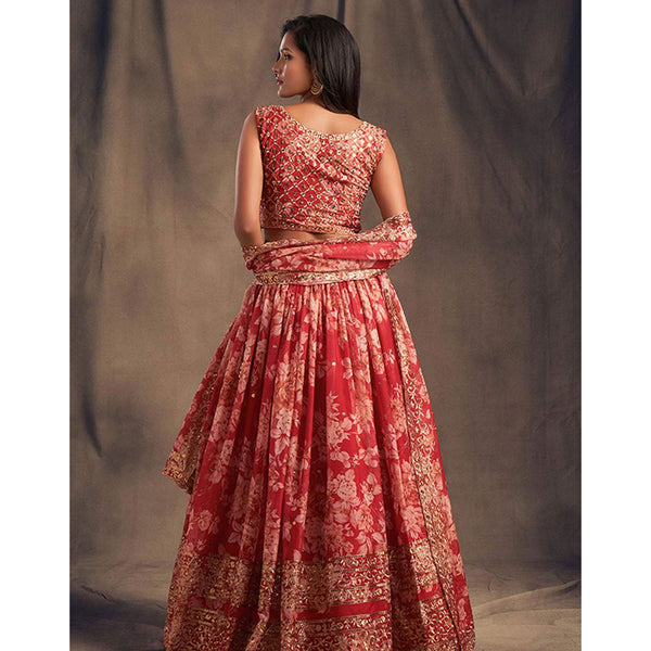 Floral Organza Lehenga Choli with heavy embroidery work ClothsVilla