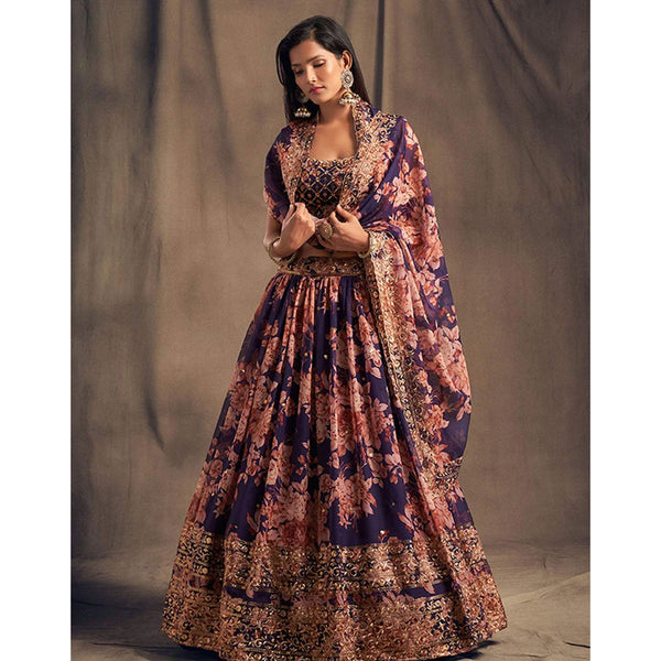 Floral Organza Lehenga Choli with heavy embroidery work ClothsVilla