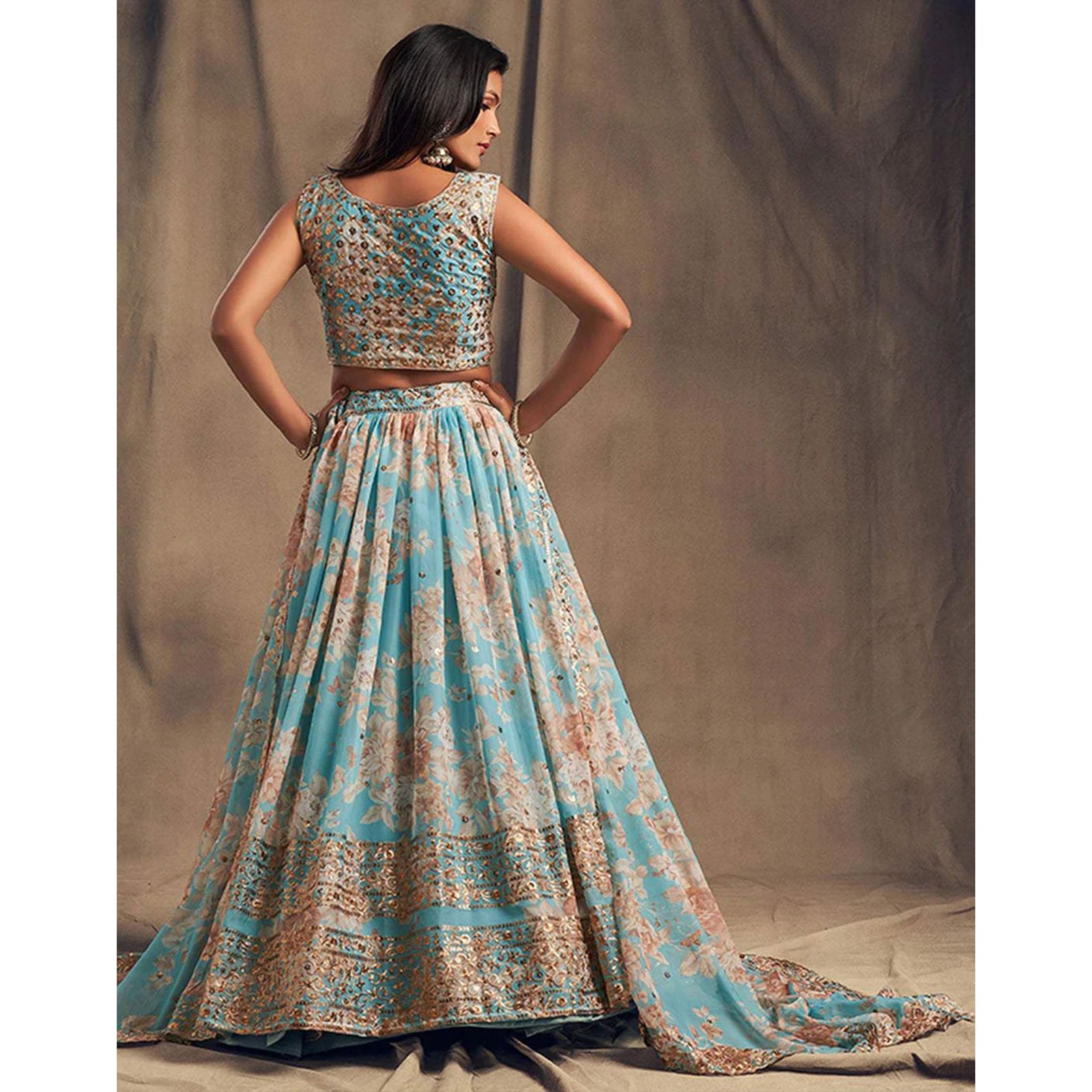 Floral Organza Lehenga Choli with heavy embroidery work ClothsVilla