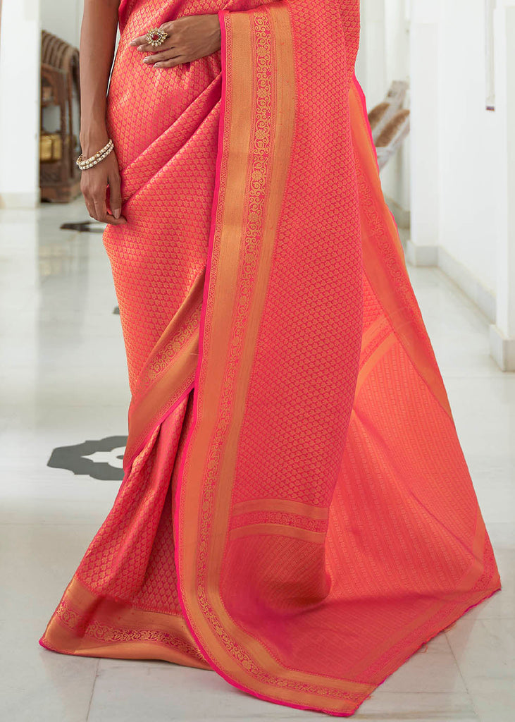 Neon Pink Woven Kanjivaram Silk Saree Clothsvilla